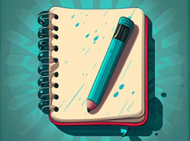Ein Notizbuch im Comic-Stil
