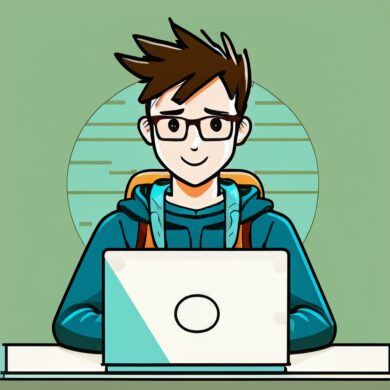 Ein Informatikstudent vor einem Laptop.
